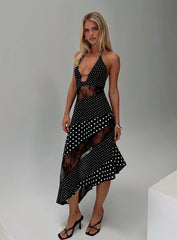 Down With Love Asymmetrical Midi Dress Black / White Polka Dot