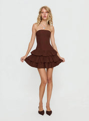 Valentia Tiered Mini Dress Chocolate