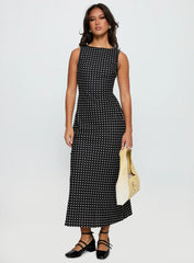 Voyager Linen Blend Midi Dress Black Polka