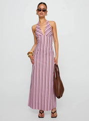 Avrie Halter Maxi Dress Pink / Brown Stripe