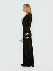 Delwyn Lace Backless Maxi Dress Black