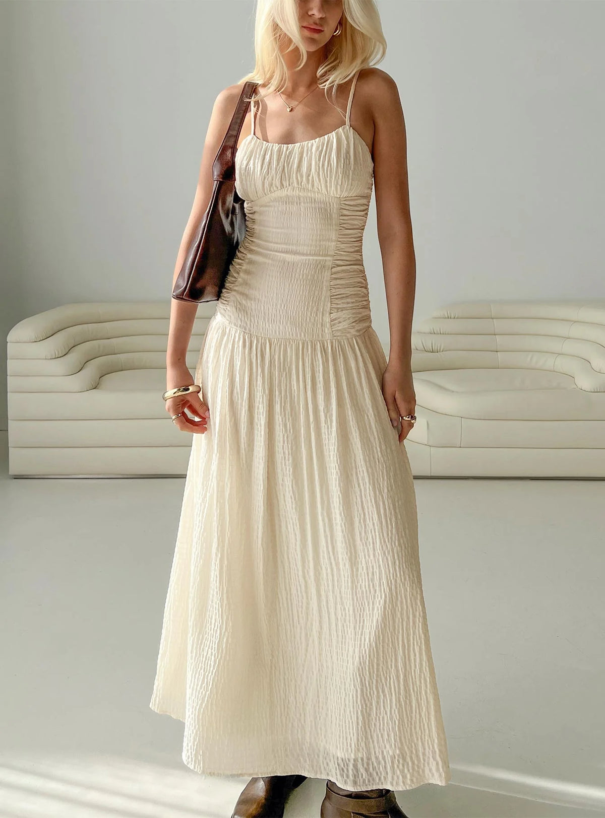 Quinley Shirred Maxi Dress Cream
