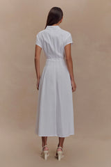 Aysha Buttoned Linen Midi Dress - White