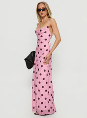 Celena Maxi Dress Pink / Brown Polka Dot