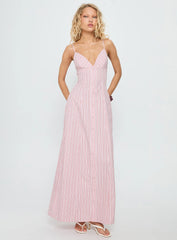 Samiyah Button Down Maxi Dress Red Stripe