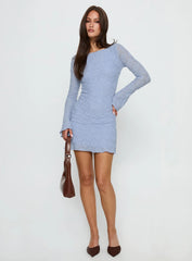 Imagica Long Sleeve Textured Mini Dress Blue