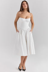 Samaria-White Corset Midi Dress
