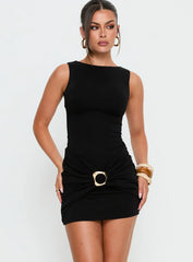 Kharla Ruched Hardware Mini Dress Black