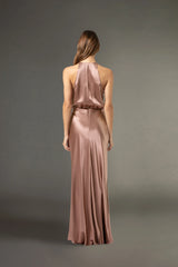 Halter draped gown - blush