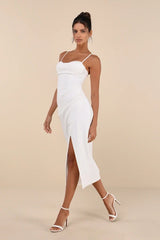 Always Turning Heads White Bustier Tulip Midi Dress