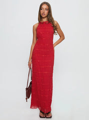 Klarissa Halter Maxi Dress Red