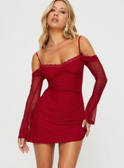 Edmone Long Sleeve Mini Dress Red