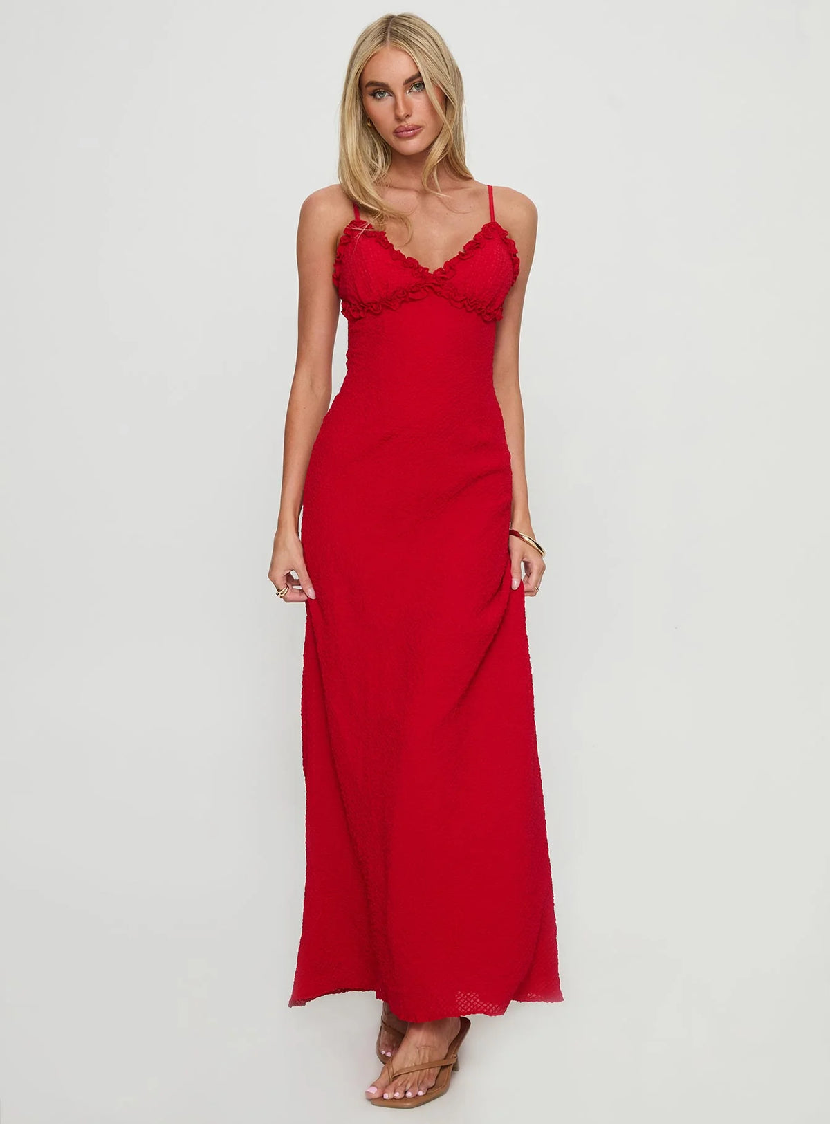 Willah Frill Trim Maxi Dress Red