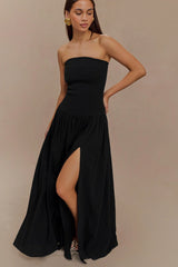 Maureen Cotton Shirring Maxi Dress - Black