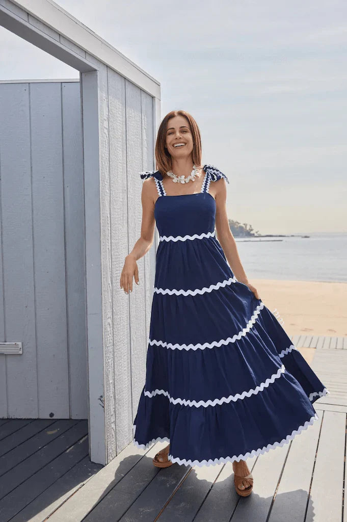 Ric-Rac Bow Strap Maxi Dress Navy