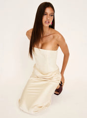 Jenevieve Strapless Drape Maxi Dress Lemon