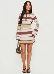 Shandee Knit Long Sleeve Mini Dress Multi Stripe