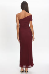 Gala One-Shoulder Maxi Dress Embellished Wine
