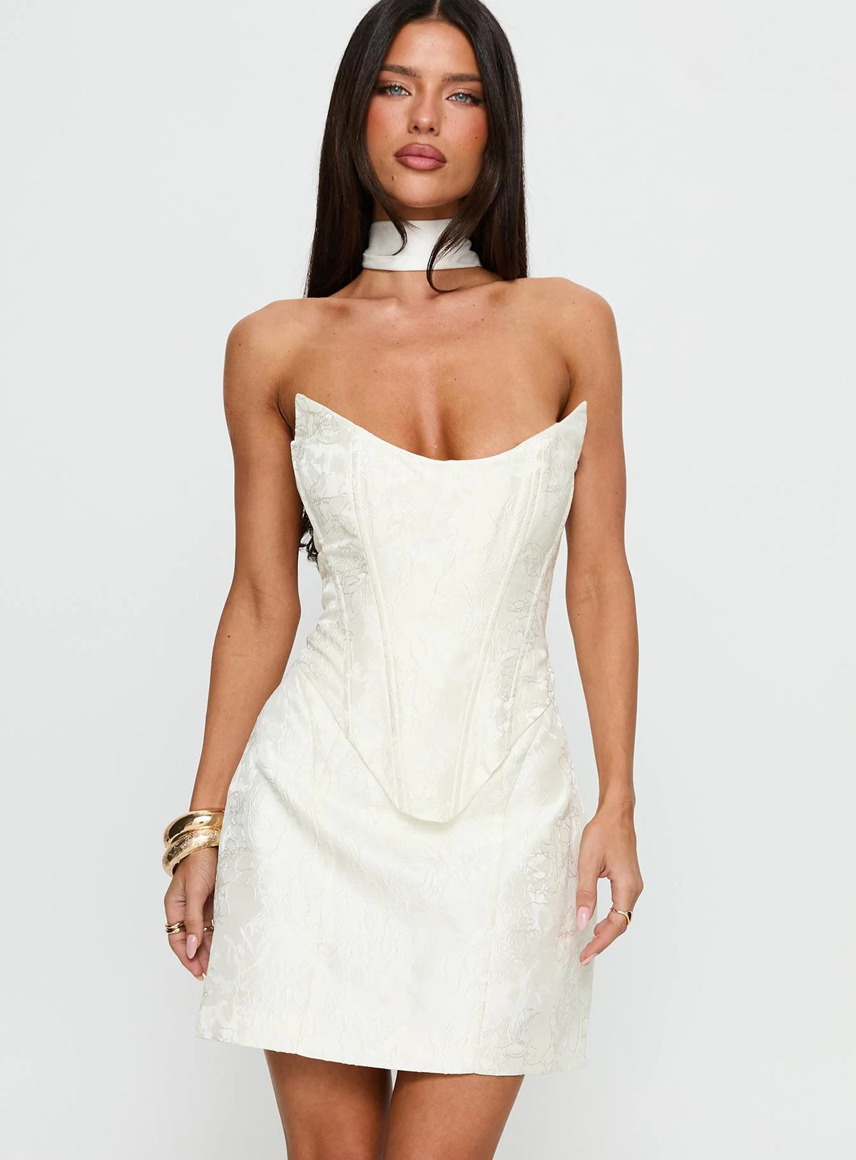 Pearla Strapless Scarf Mini Dress Ivory