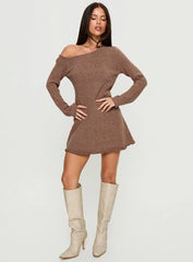 Jaede Off Shoulder Knit Mini Dress Mocha