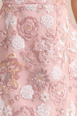 Sorina | Blush Pink Floral Embellished Sweetheart-Neck Mini Dress