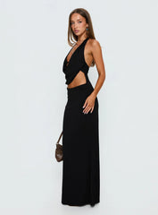 Almira Halter Plunge Maxi Dress Black