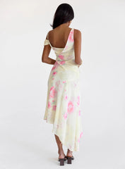 Somebody Like Me Asymmetrical Midi Dress Pink Floral