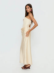 Jenevieve Strapless Drape Maxi Dress Lemon