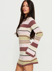 Shandee Knit Long Sleeve Mini Dress Multi Stripe