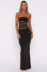 Glitter Hustle Strapless Maxi Dress Black