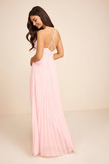 Corella Light Pink Pleated Backless Maxi Dress