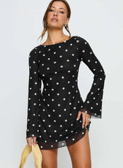 Lukea Long Sleeve Mini Dress Black Polka Dot
