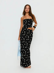 Jasira Strapless Drape Maxi Dress Black Polka Dot