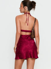 Vanezia Halter Mini Dress Burgundy