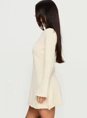 Jaede Off Shoulder Knit Mini Dress Cream