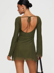 Lukea Long Sleeve Mesh Mini Dress Olive