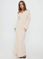 Kloey Long Sleeve Knit Maxi Dress Cream