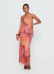 Davynn Scarf Detail Strapless Maxi Dress Pink Multi