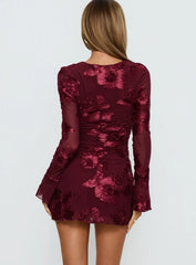 Better Love Long Sleeve Mini Dress Burgundy Floral