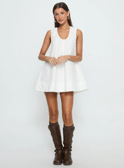 Eberta Ruched Baby Doll Mini Dress White