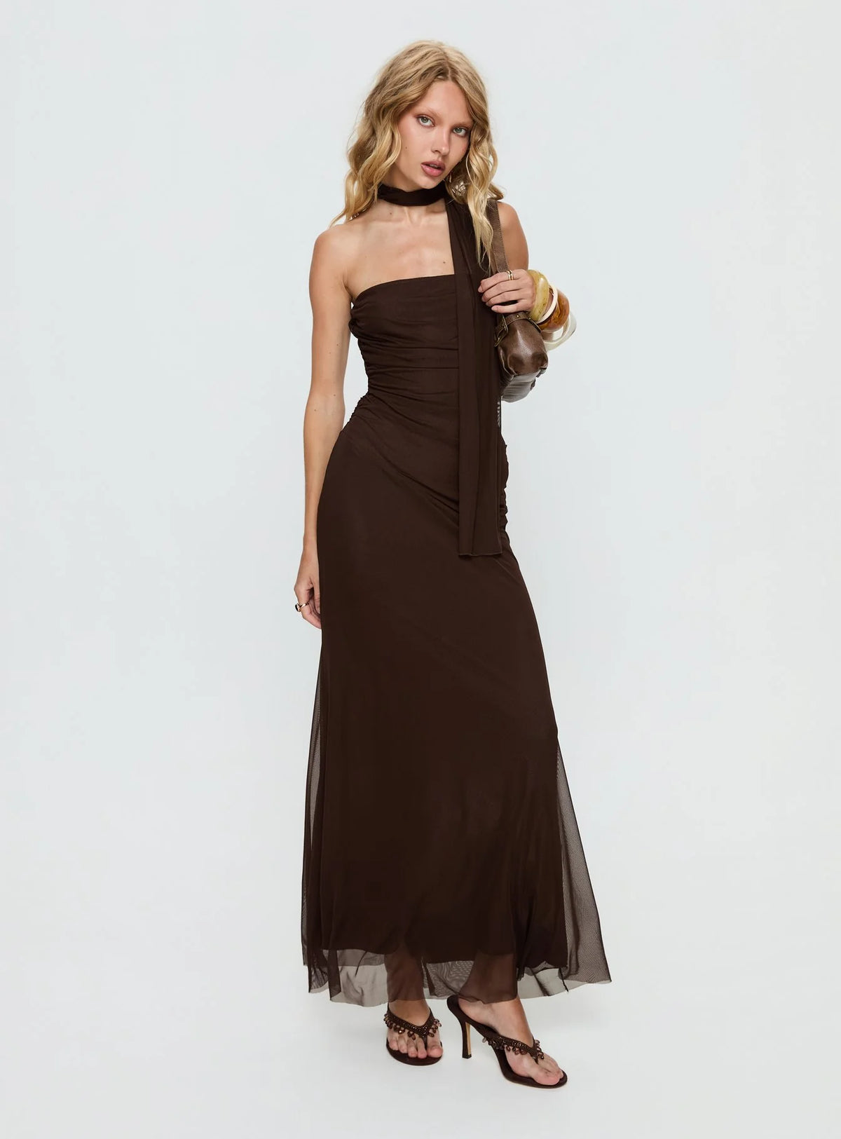 Ainslea Halter Scarf Maxi Dress Dark Brown