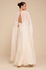 Mercedes White Satin Cape Wedding Dress
