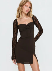 Ashwood Lace Sleeve Mini Dress Chocolate