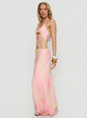 Dyanna Halter Mesh Maxi Dress Pink Floral