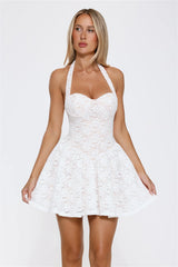 Delicate Daydream Halter Lace Mini Dress White