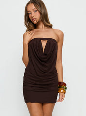 Kylana Strapless Keyhole Cowl Mini Dress Brown