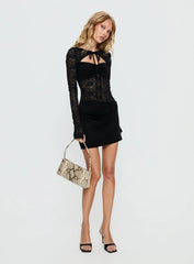 Savanha Lace Cut Out Mini Dress Black