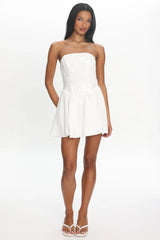 Fiora Basque Waist Strapless Mini Dress White