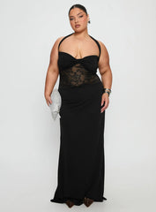 Adalyne Lace Halter Maxi Dress Black Curve