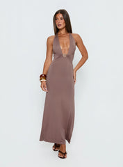 Naysana Halter Ruched Maxi Dress Mocha